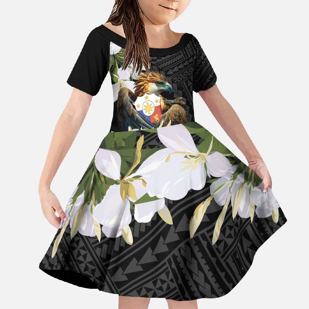 Philippines Eagle with Coat Of Arm Family Matching Tank Maxi Dress and Hawaiian Shirt Simple Sampaguita Jasmine