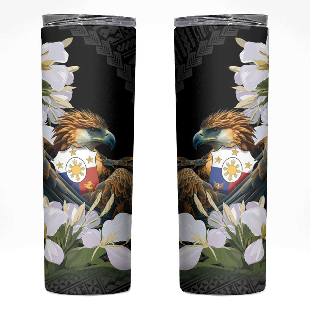 Philippines Eagle with Coat Of Arm Skinny Tumbler Simple Sampaguita Jasmine LT9