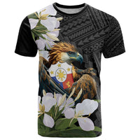 Philippines Eagle with Coat Of Arm T Shirt Simple Sampaguita Jasmine LT9 Black - Polynesian Pride