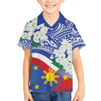 Philippines Flag Family Matching Long Sleeve Bodycon Dress and Hawaiian Shirt Sampaguita Jasmine with Polynesian Tribal