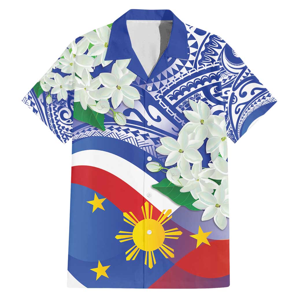 Philippines Flag Family Matching Mermaid Dress and Hawaiian Shirt Sampaguita Jasmine with Polynesian Tribal