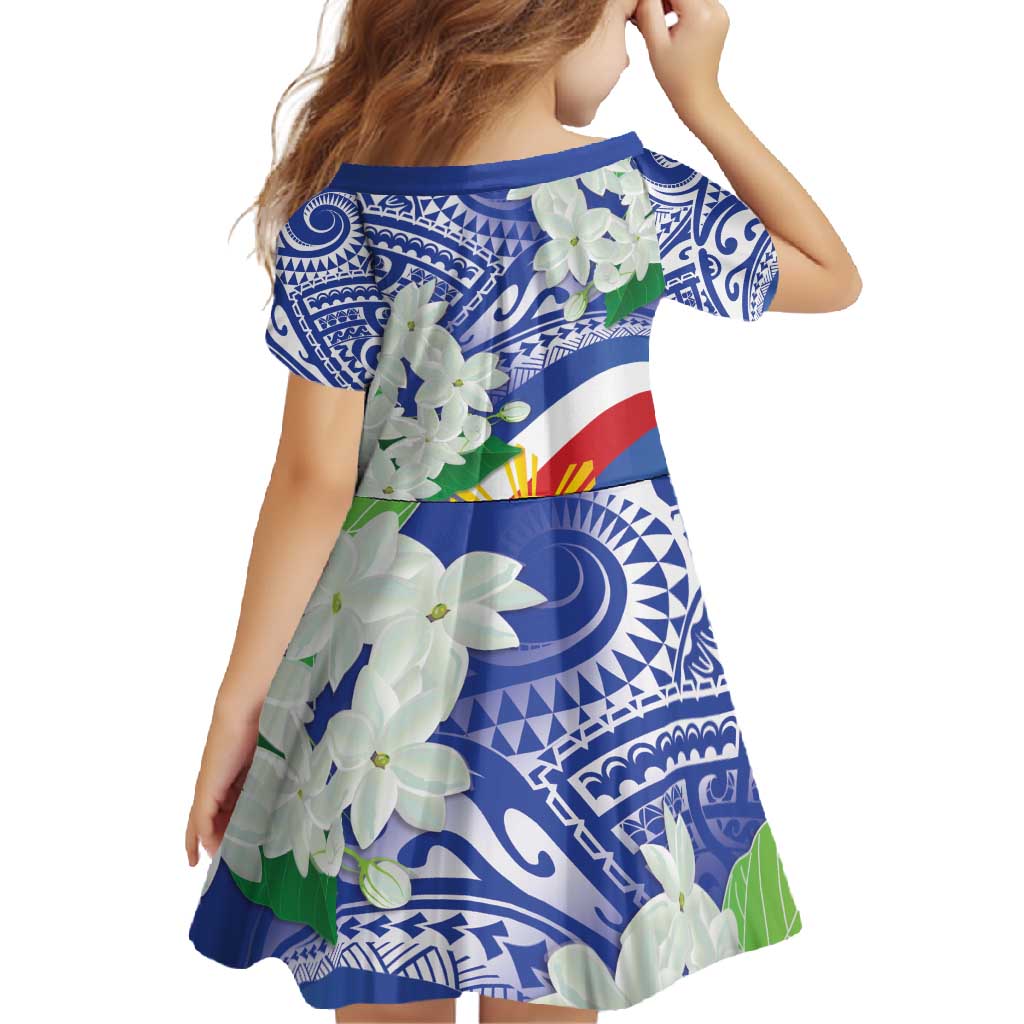 Philippines Flag Family Matching Off Shoulder Maxi Dress and Hawaiian Shirt Sampaguita Jasmine with Polynesian Tribal