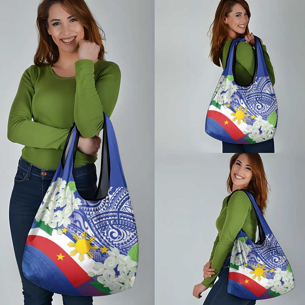 Philippines Flag Grocery Bag Sampaguita Jasmine with Polynesian Tribal