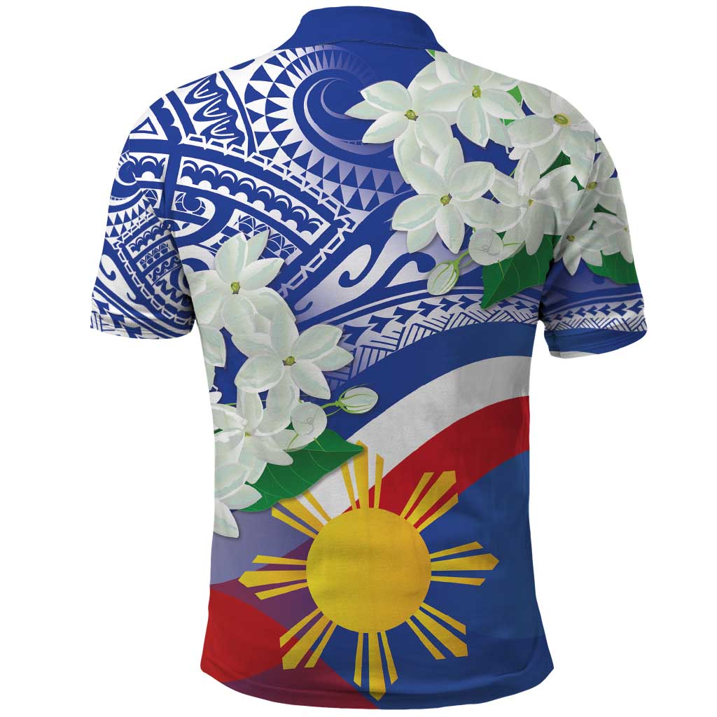 Philippines Flag Polo Shirt Sampaguita Jasmine with Polynesian Tribal