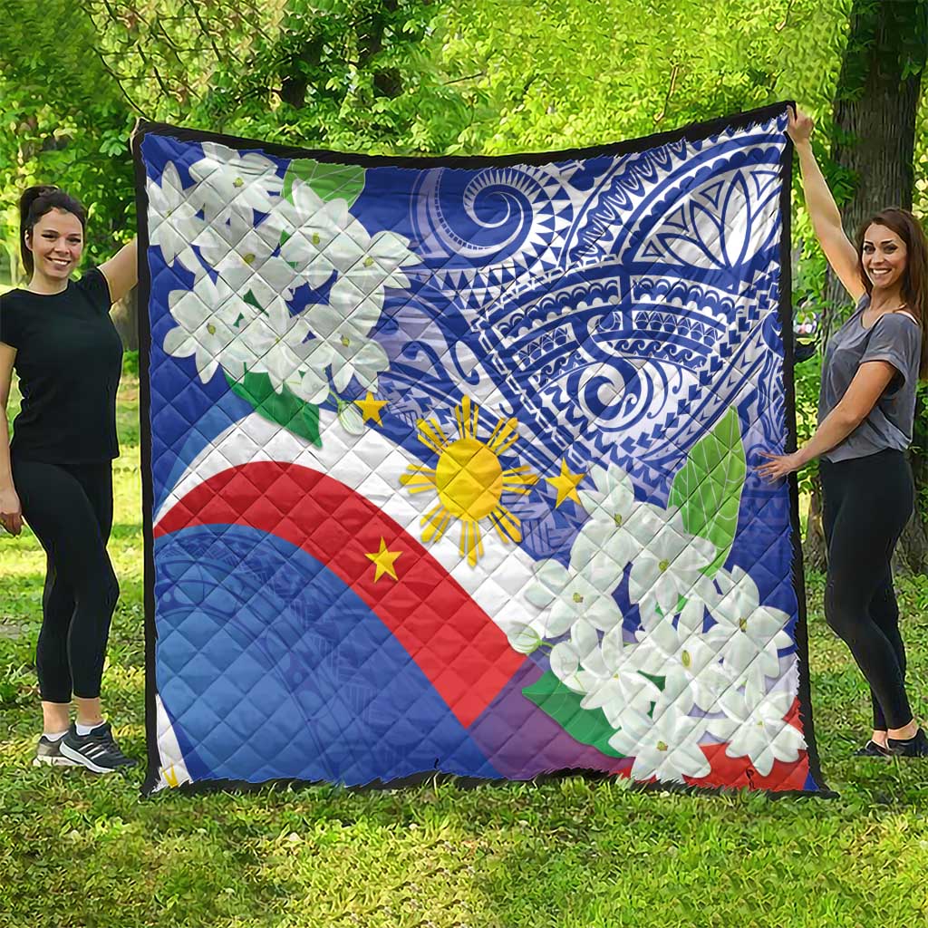 Philippines Flag Quilt Sampaguita Jasmine with Polynesian Tribal