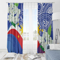 Philippines Flag Window Curtain Sampaguita Jasmine with Polynesian Tribal