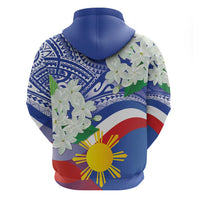 Philippines Flag Zip Hoodie Sampaguita Jasmine with Polynesian Tribal