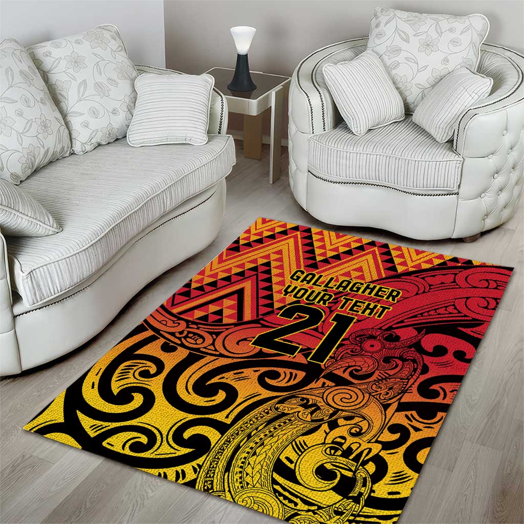 New Zealand Rangatira Custom Area Rug Red and Gold Niho Taniwha Maori Tribal