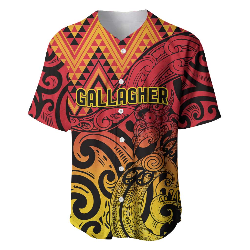 New Zealand Rangatira Custom Baseball Jersey Red and Gold Niho Taniwha Maori Tribal