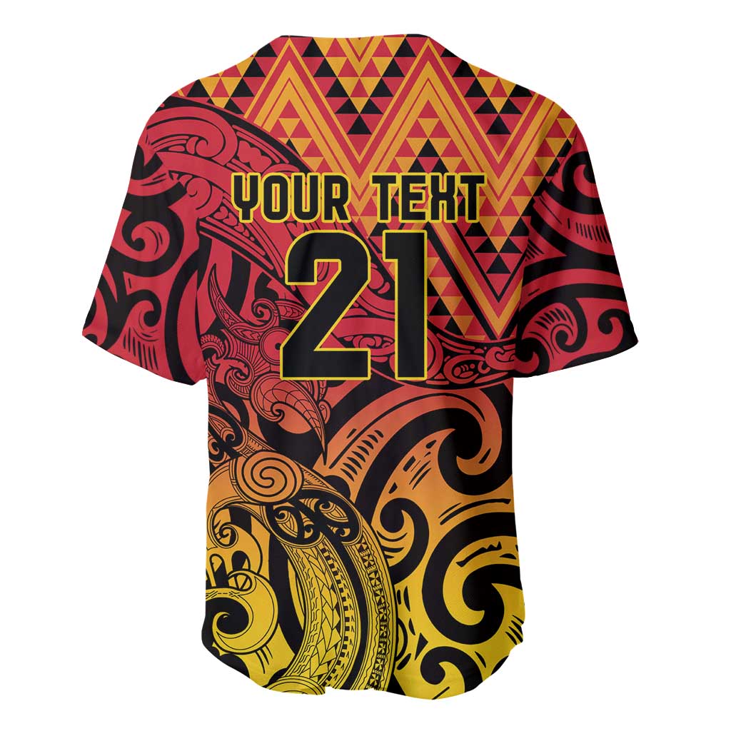 New Zealand Rangatira Custom Baseball Jersey Red and Gold Niho Taniwha Maori Tribal