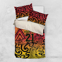 New Zealand Rangatira Custom Bedding Set Red and Gold Niho Taniwha Maori Tribal