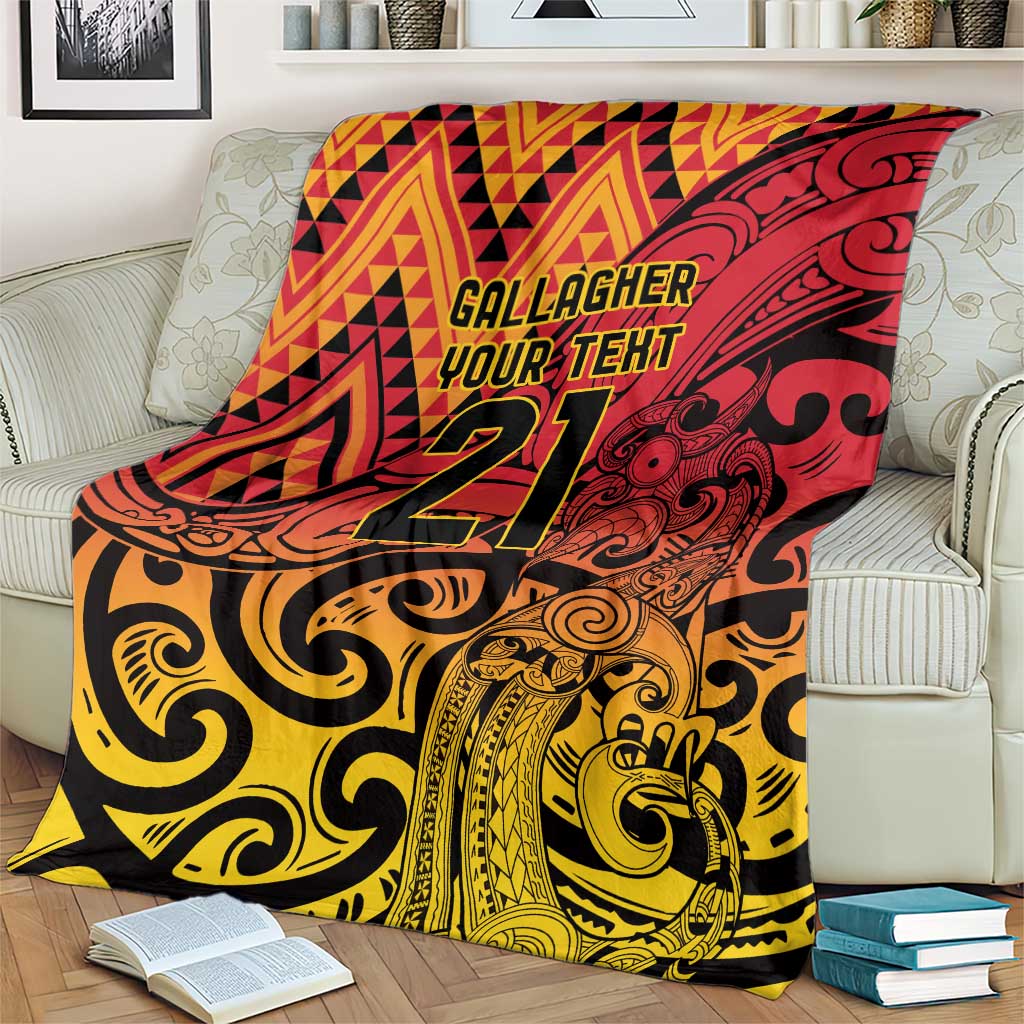 New Zealand Rangatira Custom Blanket Red and Gold Niho Taniwha Maori Tribal