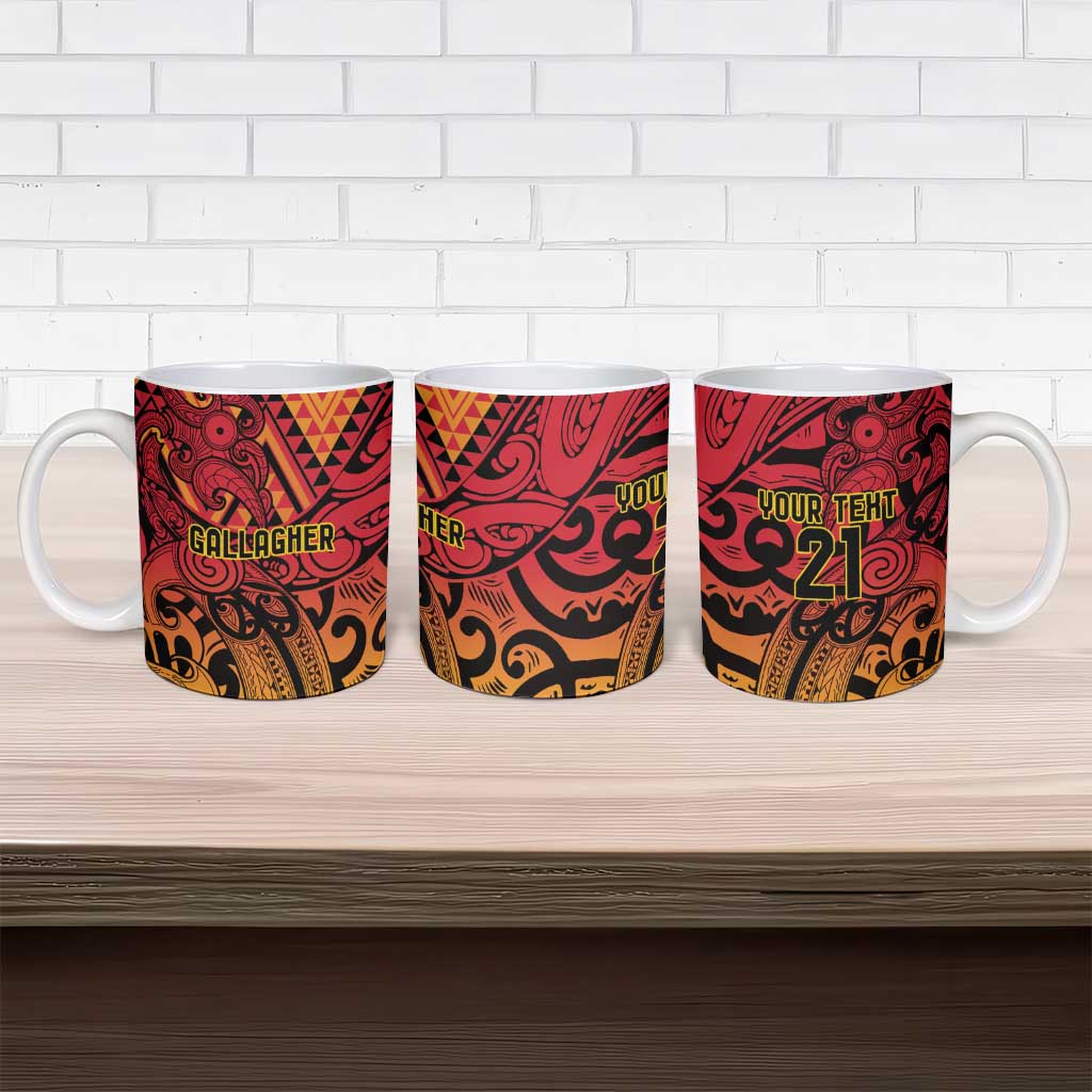 New Zealand Rangatira Custom Ceramic Mug Red and Gold Niho Taniwha Maori Tribal - Polynesian Pride