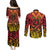 New Zealand Rangatira Custom Couples Matching Puletasi and Long Sleeve Button Shirt Red and Gold Niho Taniwha Maori Tribal