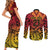 New Zealand Rangatira Custom Couples Matching Short Sleeve Bodycon Dress and Long Sleeve Button Shirt Red and Gold Niho Taniwha Maori Tribal