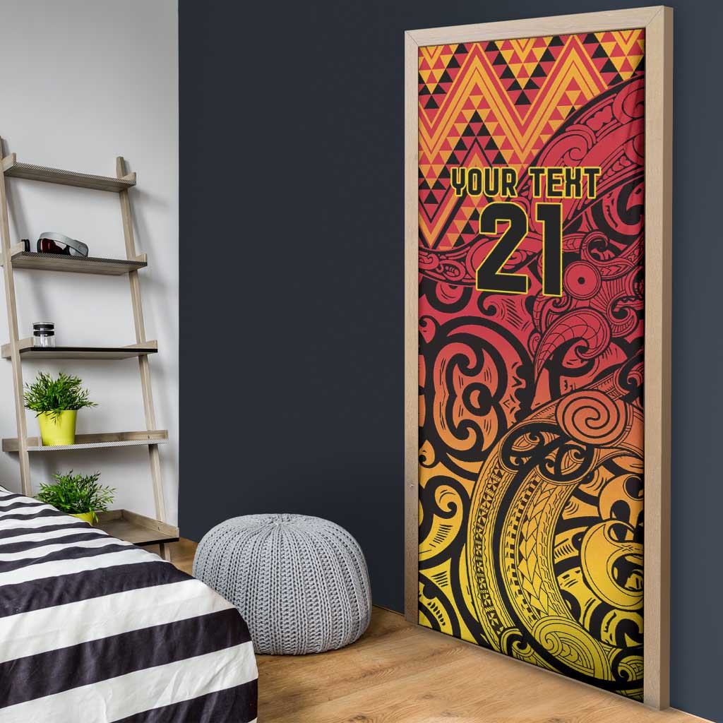 New Zealand Rangatira Custom Door Cover Red and Gold Niho Taniwha Maori Tribal - Polynesian Pride