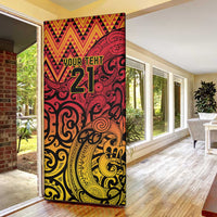 New Zealand Rangatira Custom Door Cover Red and Gold Niho Taniwha Maori Tribal - Polynesian Pride