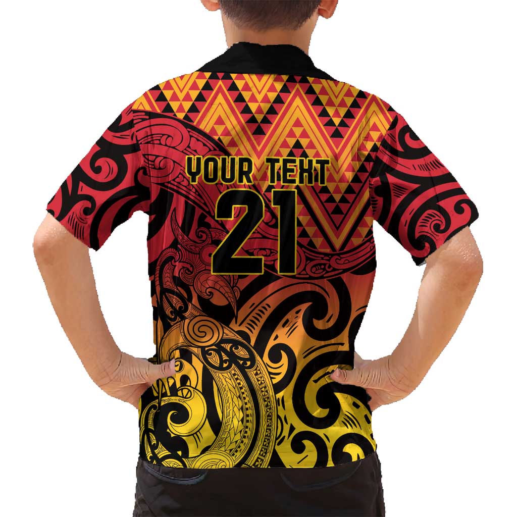 New Zealand Rangatira Custom Family Matching Long Sleeve Bodycon Dress and Hawaiian Shirt Red and Gold Niho Taniwha Maori Tribal
