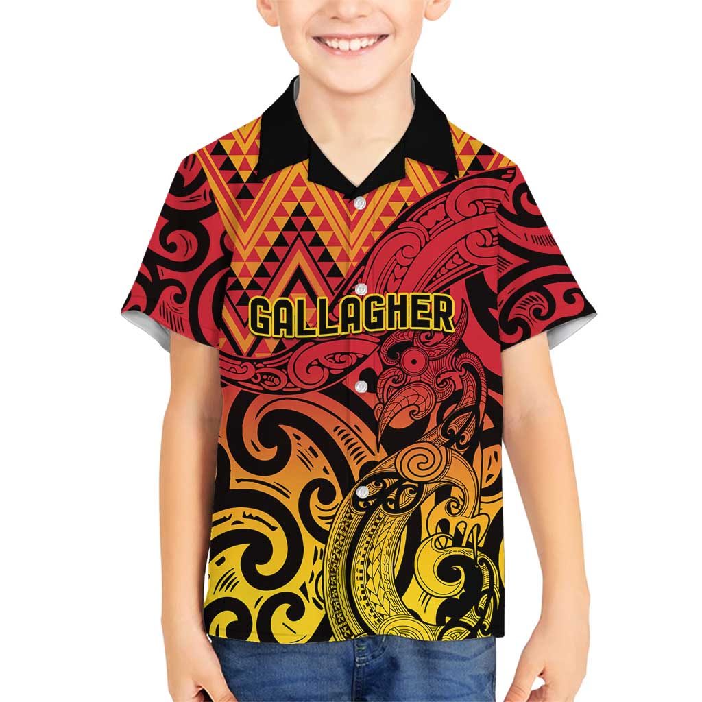 New Zealand Rangatira Custom Family Matching Long Sleeve Bodycon Dress and Hawaiian Shirt Red and Gold Niho Taniwha Maori Tribal