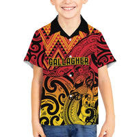 New Zealand Rangatira Custom Family Matching Long Sleeve Bodycon Dress and Hawaiian Shirt Red and Gold Niho Taniwha Maori Tribal