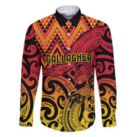 New Zealand Rangatira Custom Family Matching Off Shoulder Short Dress and Hawaiian Shirt Red and Gold Niho Taniwha Maori Tribal