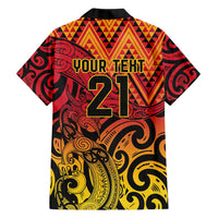 New Zealand Rangatira Custom Family Matching Short Sleeve Bodycon Dress and Hawaiian Shirt Red and Gold Niho Taniwha Maori Tribal