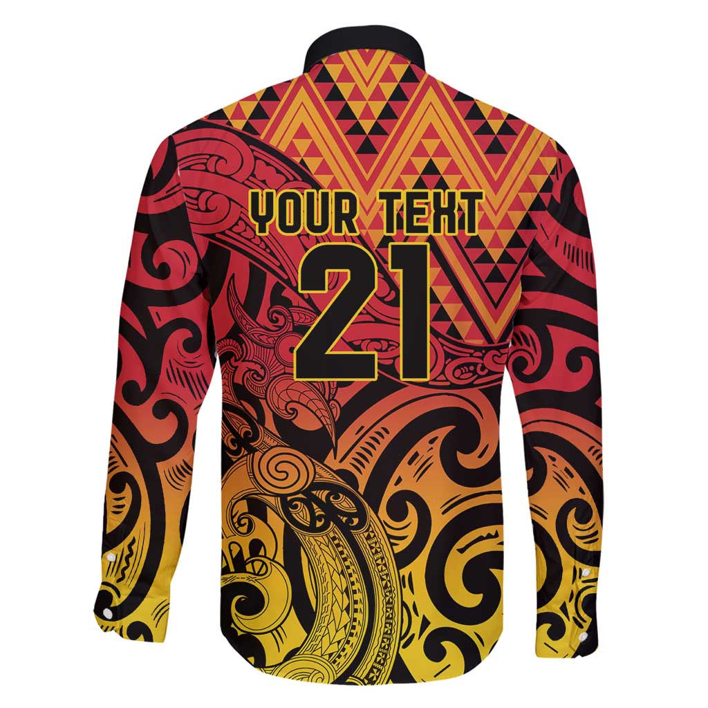 New Zealand Rangatira Custom Family Matching Short Sleeve Bodycon Dress and Hawaiian Shirt Red and Gold Niho Taniwha Maori Tribal