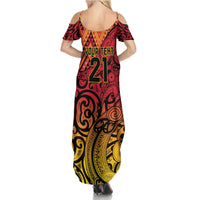 New Zealand Rangatira Custom Family Matching Summer Maxi Dress and Hawaiian Shirt Red and Gold Niho Taniwha Maori Tribal