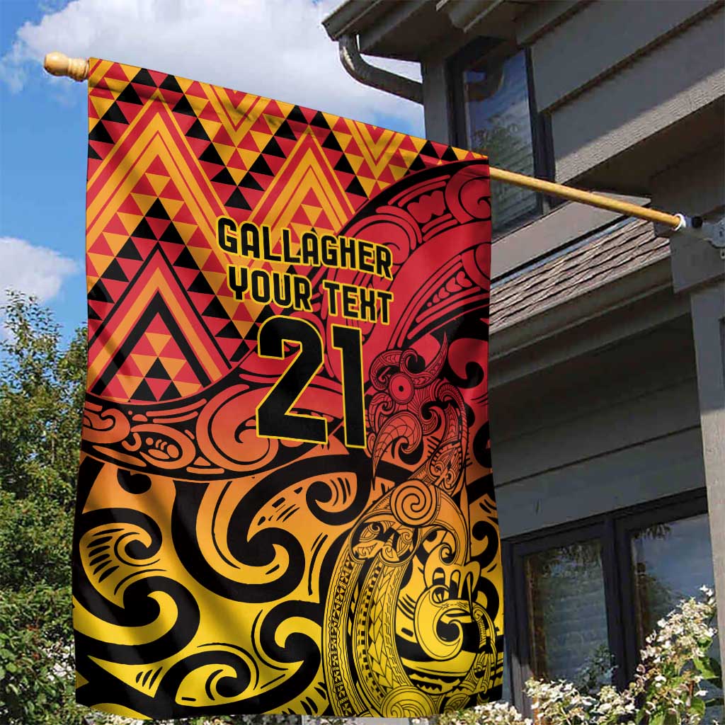 New Zealand Rangatira Custom Garden Flag Red and Gold Niho Taniwha Maori Tribal