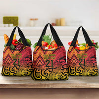 New Zealand Rangatira Custom Grocery Bag Red and Gold Niho Taniwha Maori Tribal