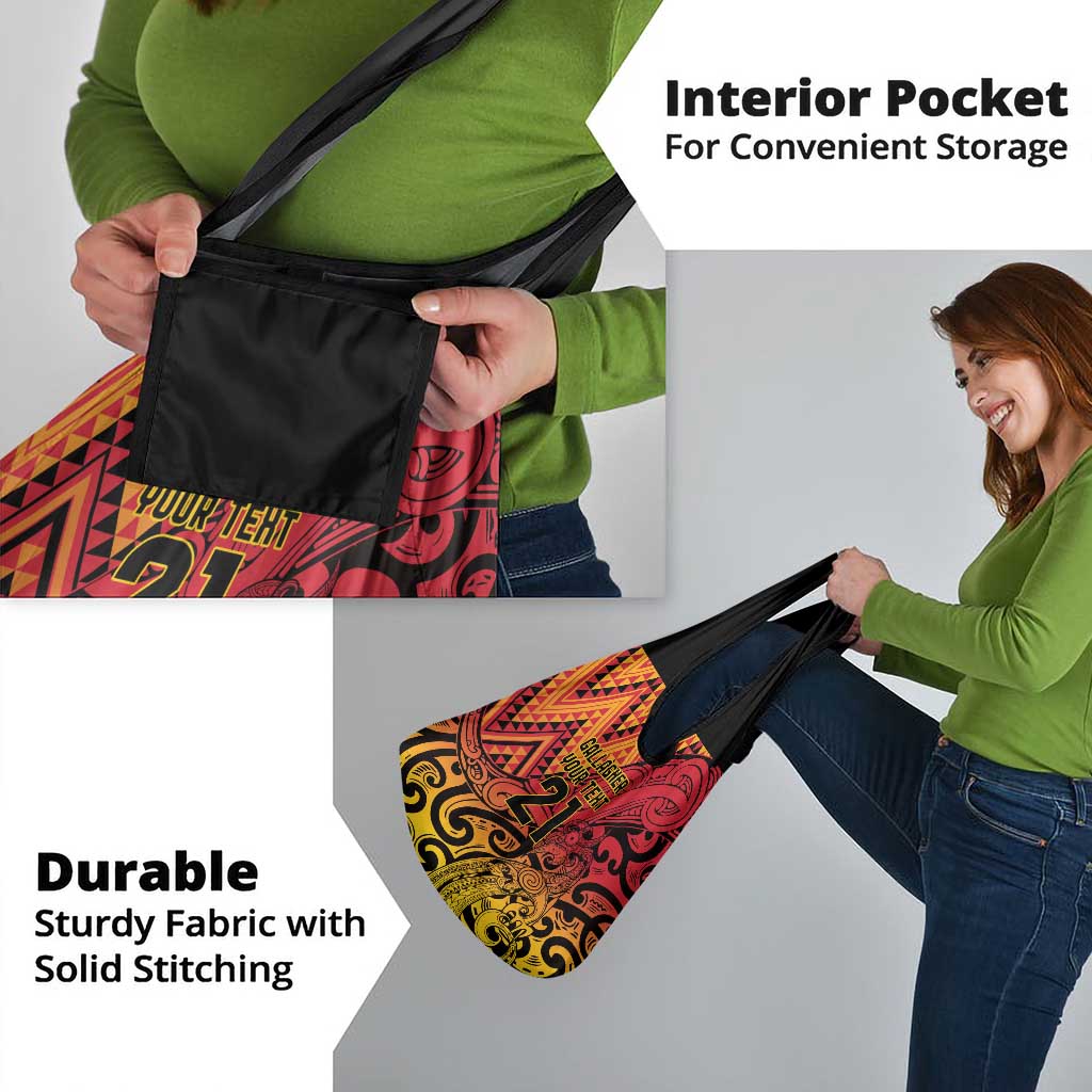 New Zealand Rangatira Custom Grocery Bag Red and Gold Niho Taniwha Maori Tribal