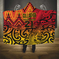 New Zealand Rangatira Custom Hooded Blanket Red and Gold Niho Taniwha Maori Tribal