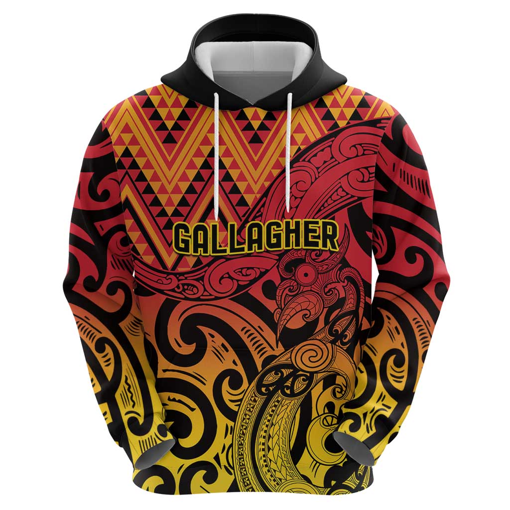 New Zealand Rangatira Custom Hoodie Red and Gold Niho Taniwha Maori Tribal