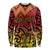 New Zealand Rangatira Custom Long Sleeve Shirt Red and Gold Niho Taniwha Maori Tribal