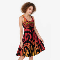 New Zealand Rangatira Custom Midi Dress Red and Gold Niho Taniwha Maori Tribal - Polynesian Pride