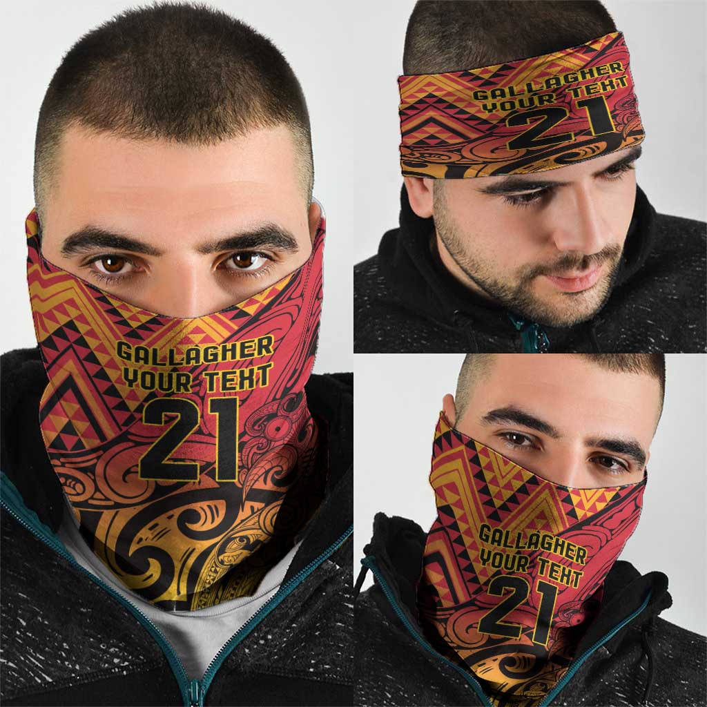 New Zealand Rangatira Custom Neck Gaiter Red and Gold Niho Taniwha Maori Tribal - Polynesian Pride
