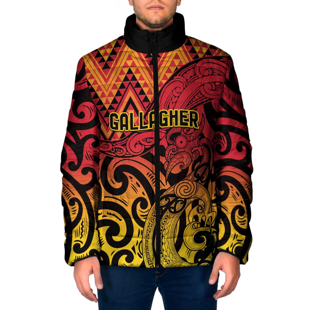 New Zealand Rangatira Custom Padded Jacket Red and Gold Niho Taniwha Maori Tribal - Polynesian Pride