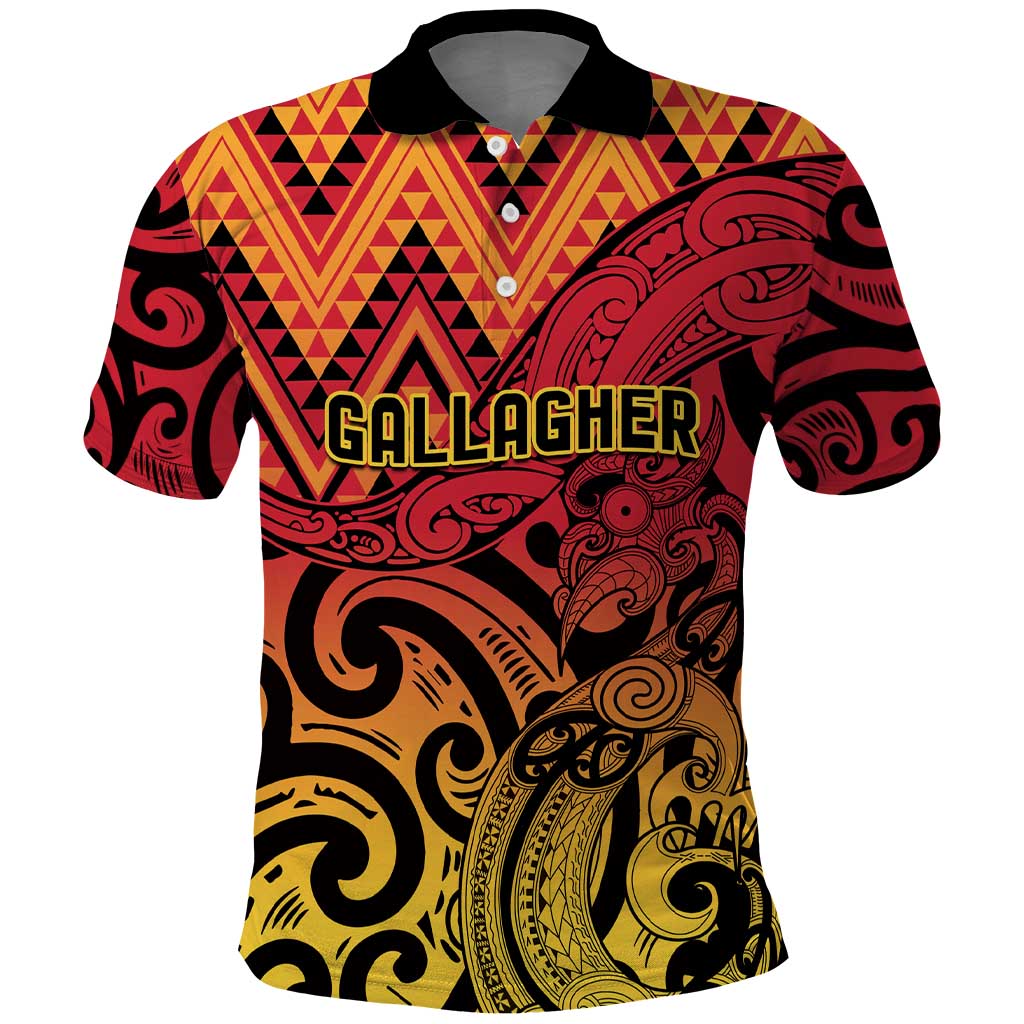 New Zealand Rangatira Custom Polo Shirt Red and Gold Niho Taniwha Maori Tribal