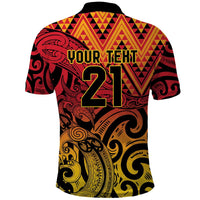 New Zealand Rangatira Custom Polo Shirt Red and Gold Niho Taniwha Maori Tribal