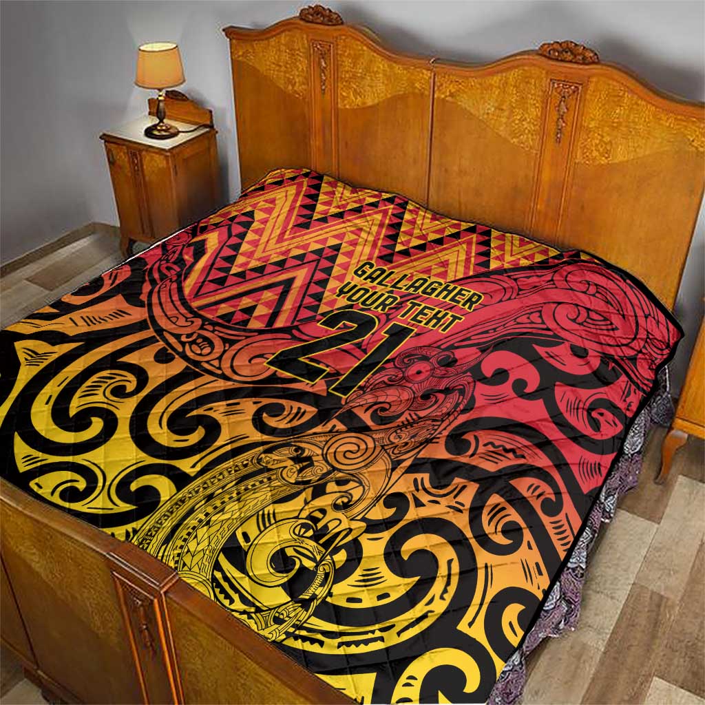 New Zealand Rangatira Custom Quilt Red and Gold Niho Taniwha Maori Tribal