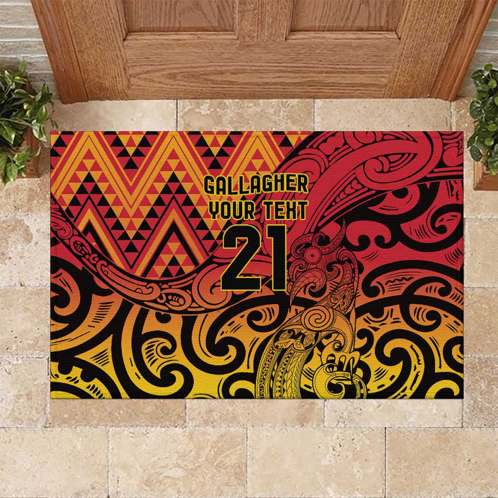 New Zealand Rangatira Custom Rubber Doormat Red and Gold Niho Taniwha Maori Tribal