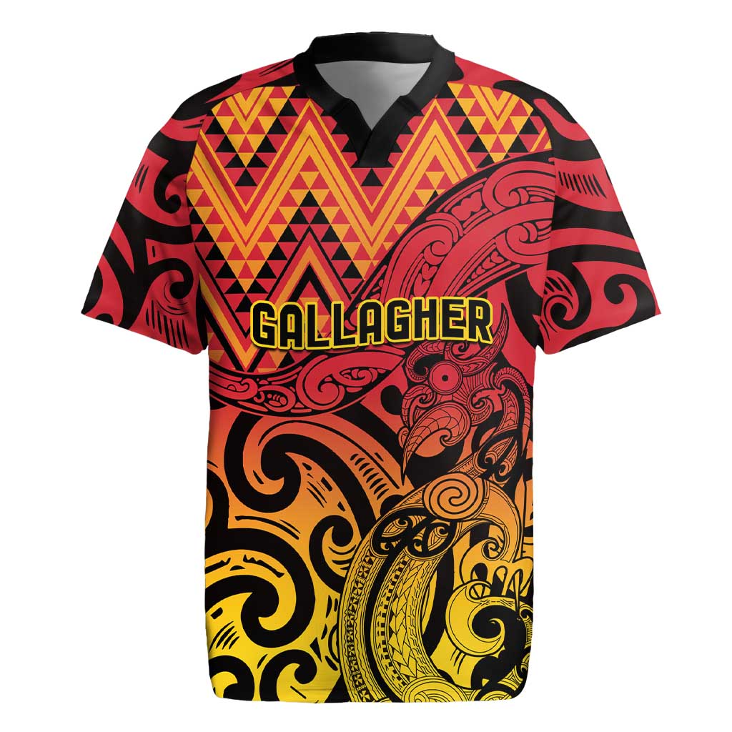 New Zealand Rangatira Custom Rugby Jersey Red and Gold Niho Taniwha Maori Tribal