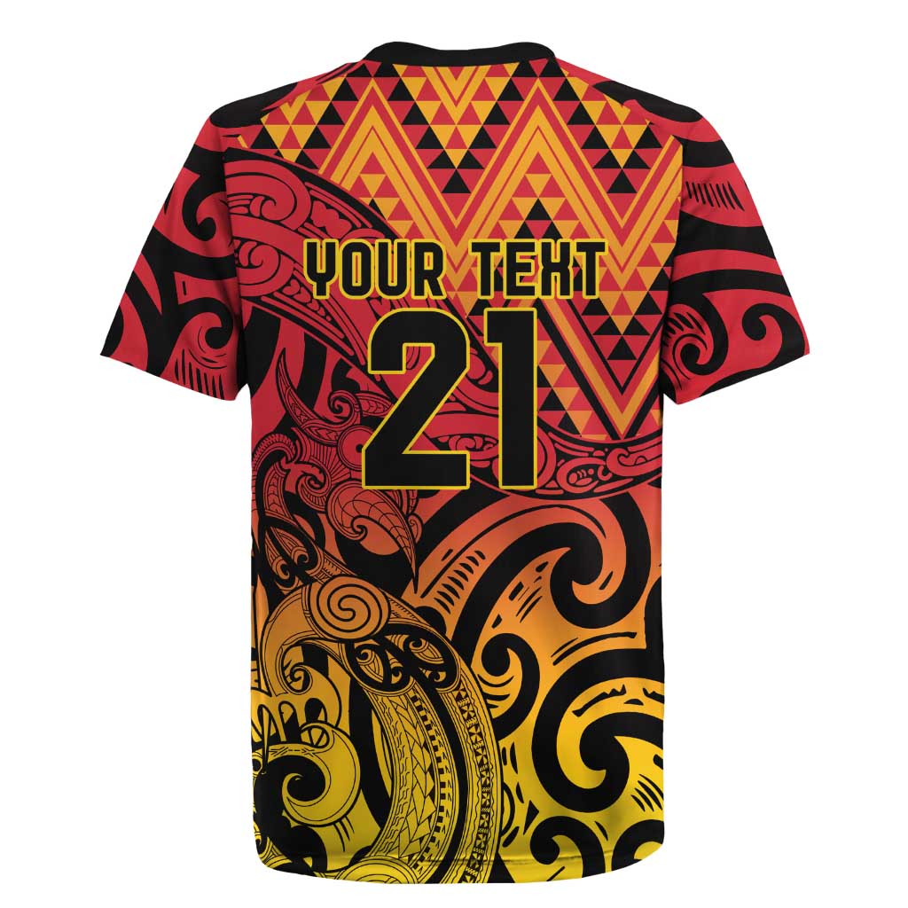 New Zealand Rangatira Custom Rugby Jersey Red and Gold Niho Taniwha Maori Tribal