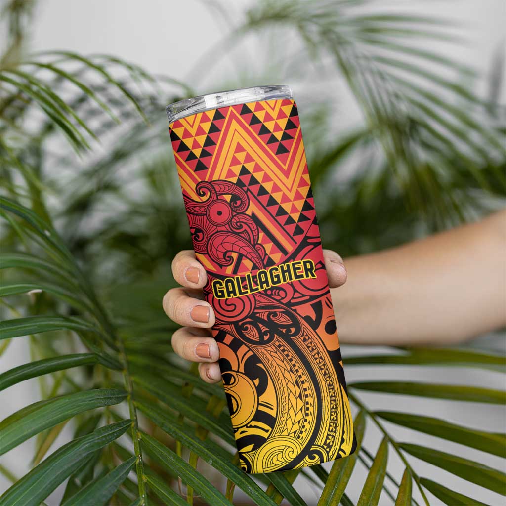 New Zealand Rangatira Custom Skinny Tumbler Red and Gold Niho Taniwha Maori Tribal