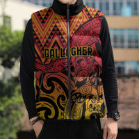 New Zealand Rangatira Custom Sleeveless Puffer Jacket Red and Gold Niho Taniwha Maori Tribal - Polynesian Pride