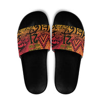 New Zealand Rangatira Custom Slide Sandals Red and Gold Niho Taniwha Maori Tribal - Polynesian Pride