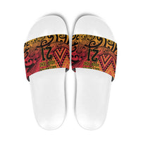 New Zealand Rangatira Custom Slide Sandals Red and Gold Niho Taniwha Maori Tribal - Polynesian Pride