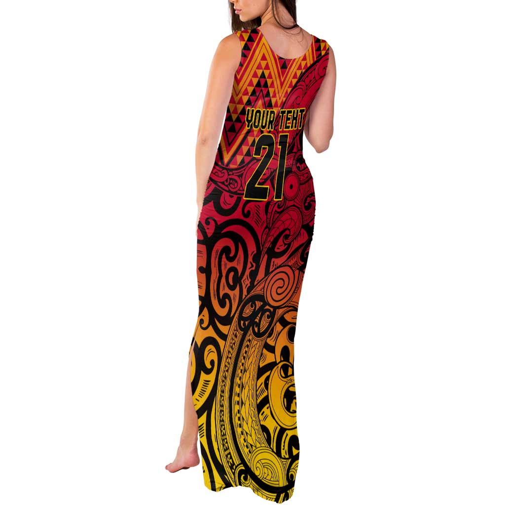 New Zealand Rangatira Custom Tank Maxi Dress Red and Gold Niho Taniwha Maori Tribal