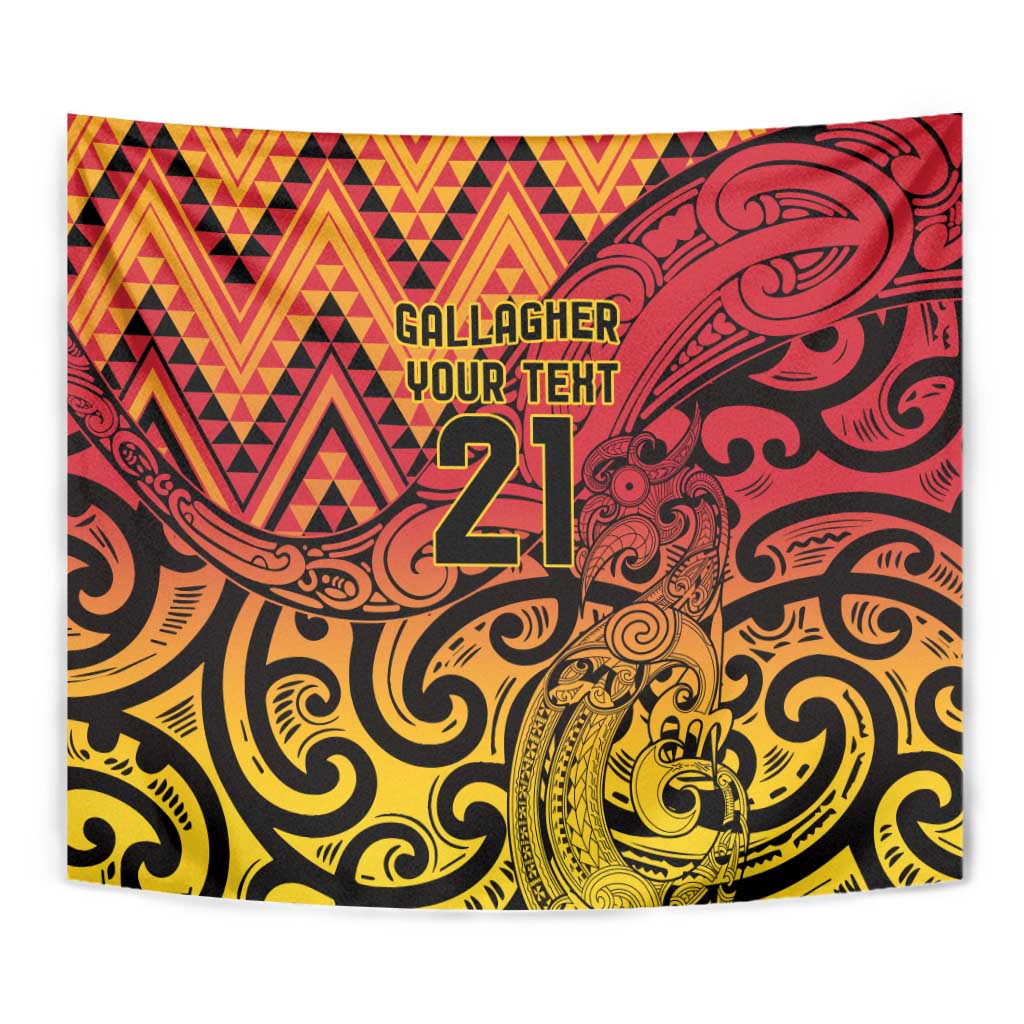 New Zealand Rangatira Custom Tapestry Red and Gold Niho Taniwha Maori Tribal
