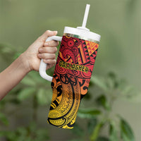 New Zealand Rangatira Custom Tumbler With Handle Red and Gold Niho Taniwha Maori Tribal